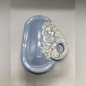 1960’s Baby Blue & White MCM Ceramic Lidded Trinket Box-Jar. Signed, 8” Long